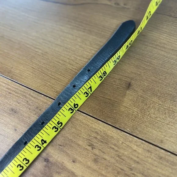 VTG Etienne Aigner Belt Black Leather Womens Brass Tone Buckle and Logo Skinny - Picture 6 of 7